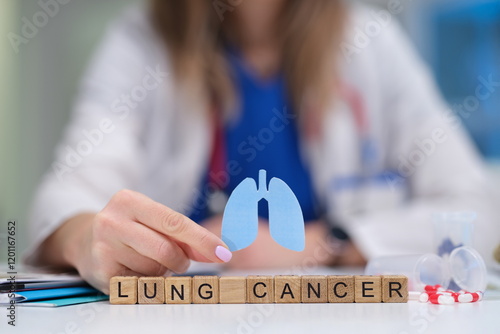 Obraz na płótnie A healthcare professional promotes lung cancer awareness using powerful imagery and colorful blocks w salonie