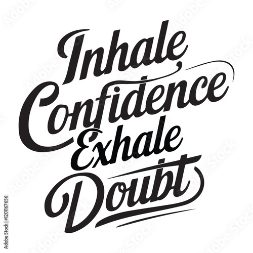 Photography elegant black-and-white typography, highlighting the motivational phrase Inhale Confidence, Exhale Doubt