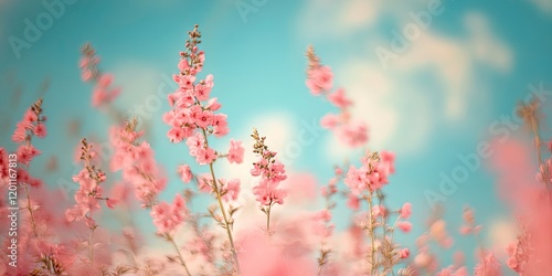 Wallpaper Mural Dreamy pink summer flowers softly blurred against a vibrant blue sky with wispy clouds creating a serene and peaceful atmosphere Torontodigital.ca