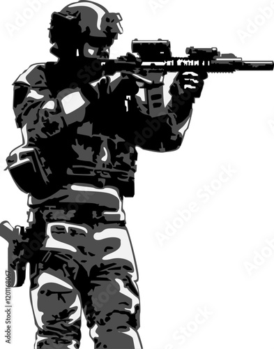 Silhouette of military army with weapons,men soldiers with rifle