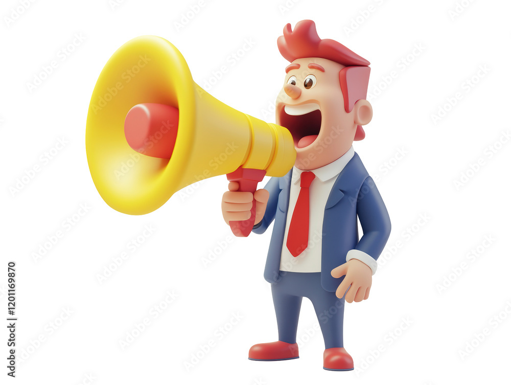 Isolated Man with Megaphone Speaking Loudly Isolated Man with Megaphone Speaking Loudly