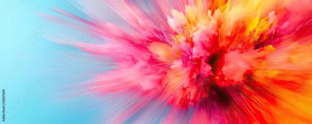 Obraz premium Explosion watercolor idea. A vibrant explosion of colors creating a dynamic visual impact against a blue backdrop.