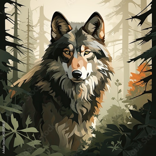 Wallpaper Mural Abstract Wolf in Flat Style with a Deep Dark Color Palette Torontodigital.ca