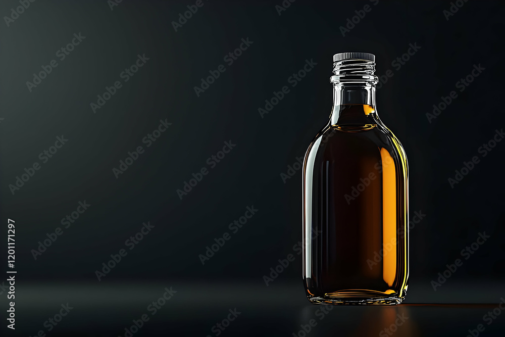 A blank bottle of beard oil displayed against a clean black backdrop, perfect for showcasing packaging designs. A blank bottle of beard oil displayed against a clean black backdrop, perfect for showcasing packaging designs.