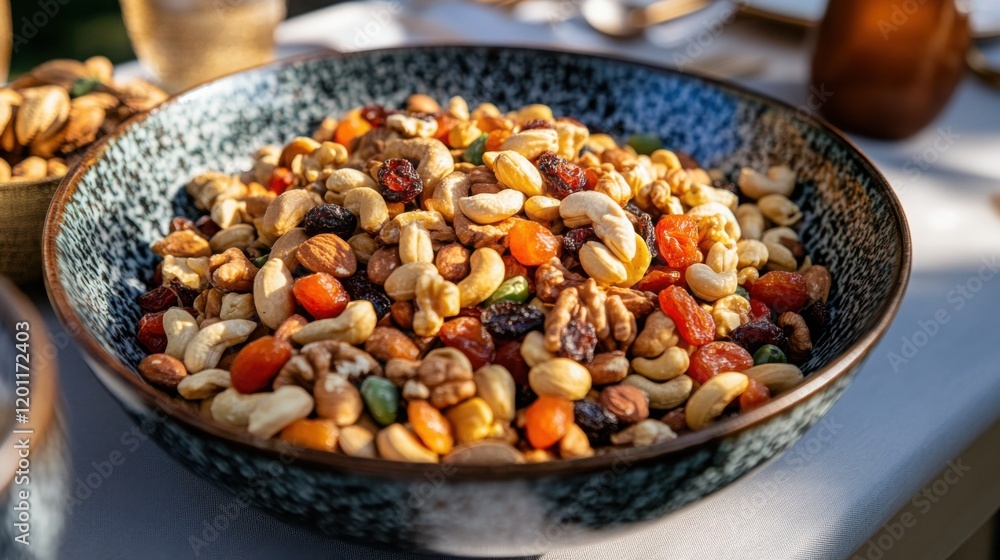 Colorful Mixed Nuts and Dried Fruit in a Bowl Colorful Mixed Nuts and Dried Fruit in a Bowl