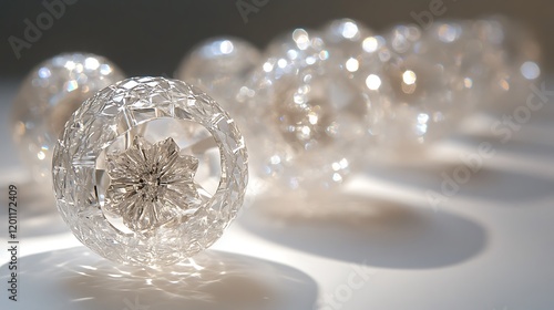 Wallpaper Mural A series of interlocking transparent crystal spheres forming a delicate and intricate pattern with light glistening through them Torontodigital.ca