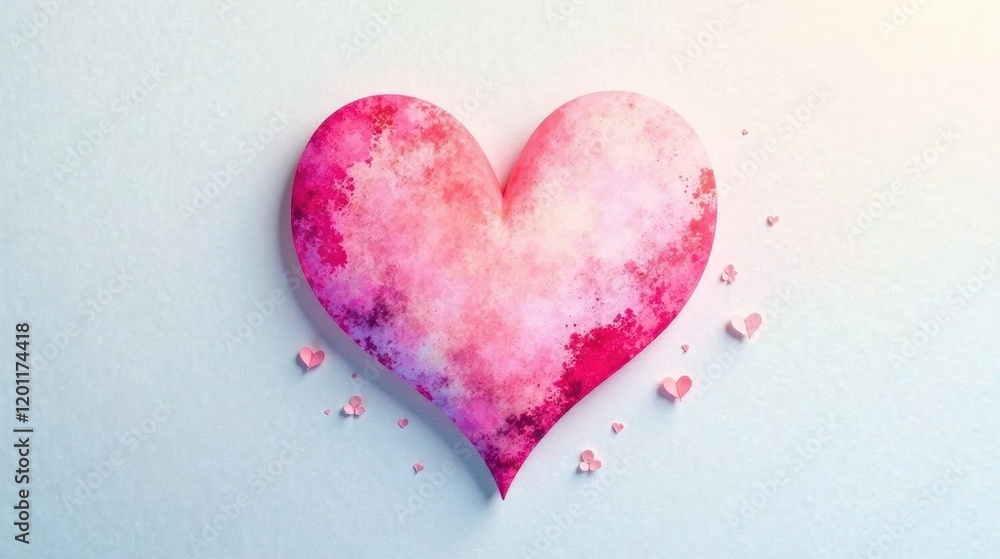 Fototapeta premium A Romantic Watercolor Heart with Delicate Papercut Accents, Perfect for Valentine's Day or Anniversary Greetings