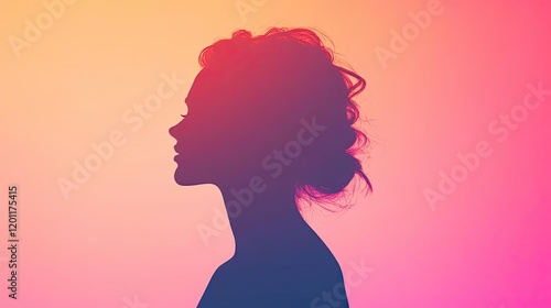 Fluid watercolor concept. Silhouette of a woman against a vibrant, colorful background expressing tranquility.