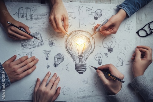 Graphic designer development process drawing sketch design creative Ideas draft Logo product trademark label brand artwork. Graphic designer studio Concept., Generative AI