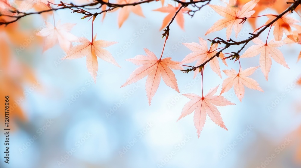 Serene Autumn Maple Leaves Gentle Peach Hues on a Branch Serene Autumn Maple Leaves Gentle Peach Hues on a Branch