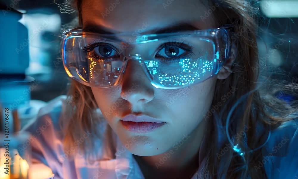 Student Performing Glowing Chemistry Lab Experiments Mastering Precision and Critical Thinking Skills