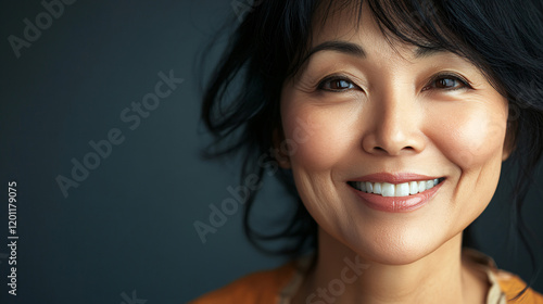 a woman with a smile on her face photo