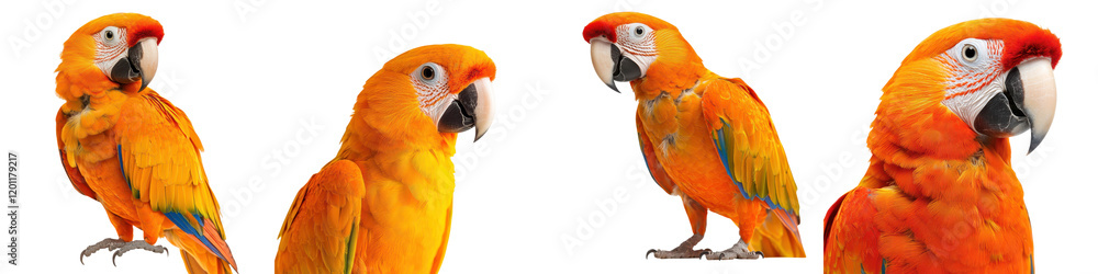 Obraz premium Vibrant Orange Macaw Parrot Close Up Portrait with Vivid Plumage and Striking Beak in Natural Tropical Environment