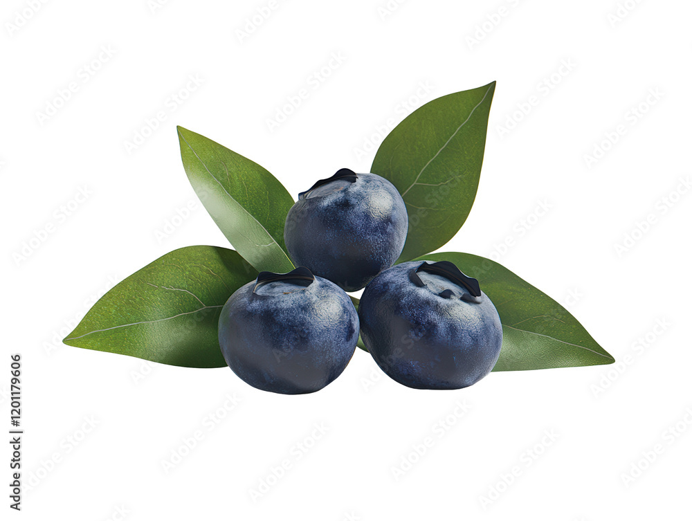 Isolated Three Blueberries with Leaves Isolated Three Blueberries with Leaves
