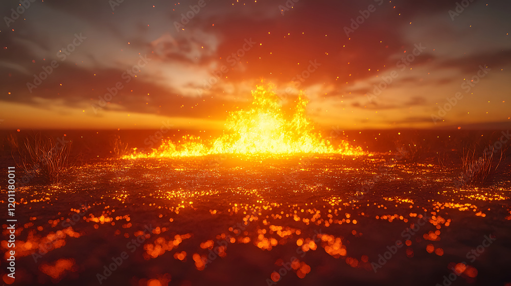 Fototapeta premium Fiery Inferno: Apocalyptic Sunset Landscape