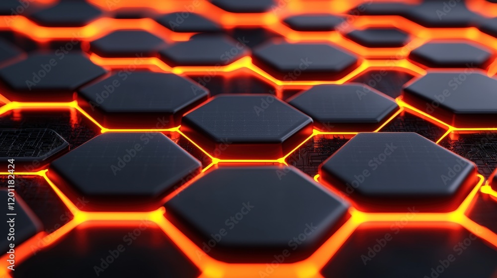 Artificial intelligence, SIEM concept, A close-up view of hexagonal patterns illuminated with an orange glow against a dark background, showcasing a modern, tech-inspired design. Artificial intelligence, SIEM concept, A close-up view of hexagonal patterns illuminated with an orange glow against a dark background, showcasing a modern, tech-inspired design.