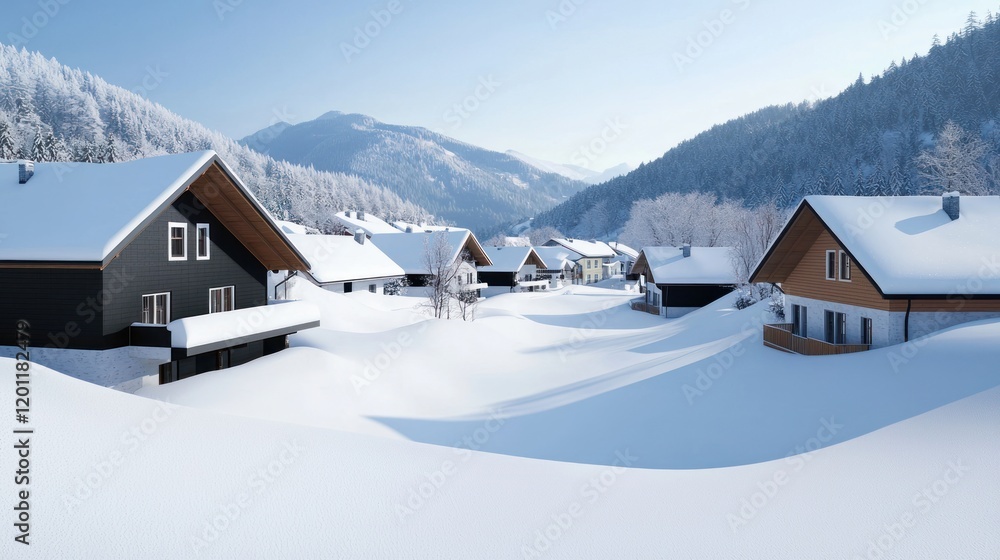 Naklejka premium Snowy Alpine Village