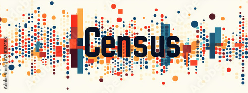 Colorful abstract census concept with varied geometric shapes and vibrant colors against a light background, representing data visualization.