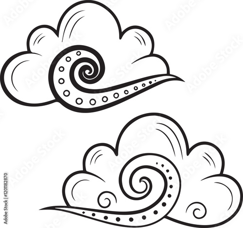 a black and white illustration of two clouds.