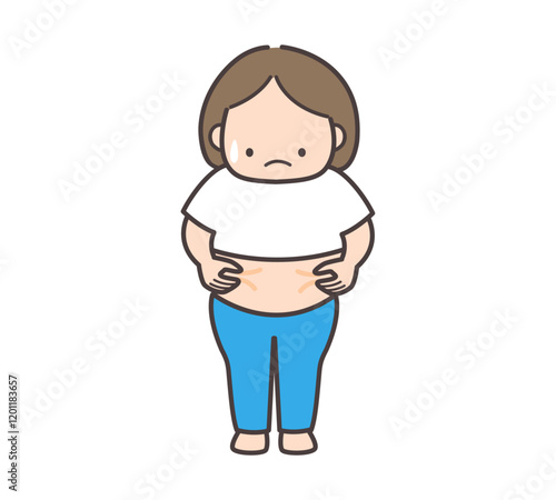 お腹の肉をつまむ女性のイラスト