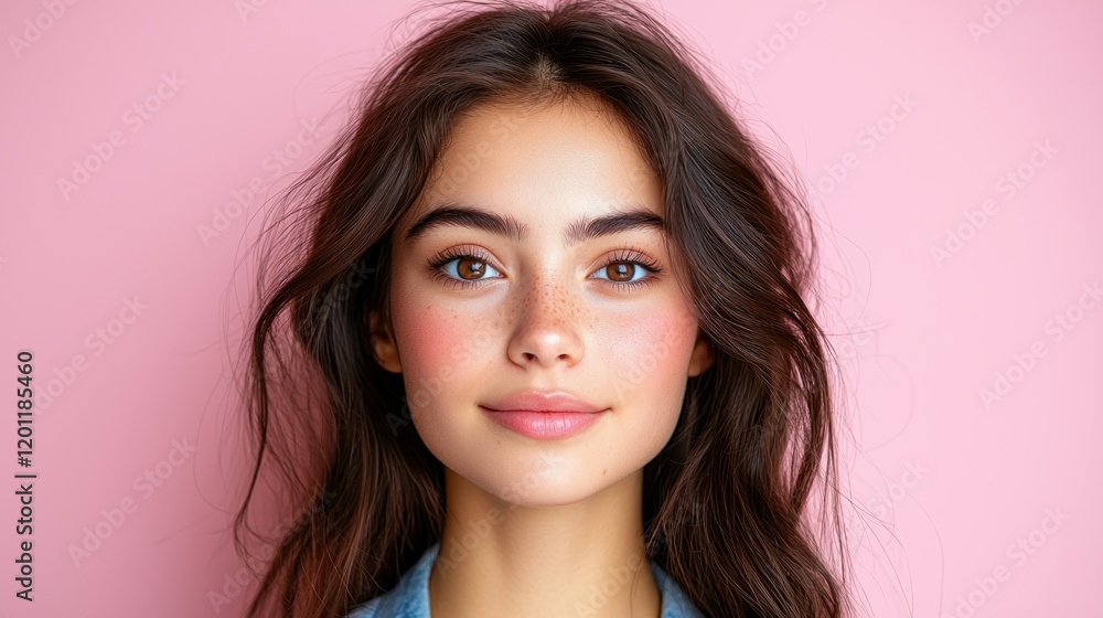Woman smiling, pink background, studio portrait, beauty Woman smiling, pink background, studio portrait, beauty