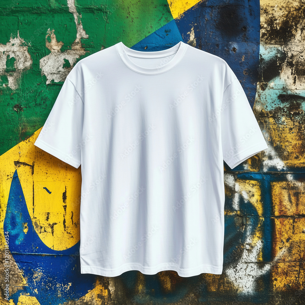 Flat lay blank white t-shirt mockup. Basic short sleeve unisex tee lying on wooden rustic surface with peeling paint. Regular crewneck tee template for sports, urban lifestyle designs Flat lay blank white t-shirt mockup. Basic short sleeve unisex tee lying on wooden rustic surface with peeling paint. Regular crewneck tee template for sports, urban lifestyle designs