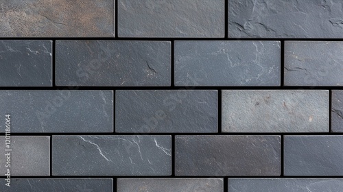 Wallpaper Mural Textured dark stone wall with rectangular bricks arranged in a pattern, showcasing varying shades and surfaces. Torontodigital.ca
