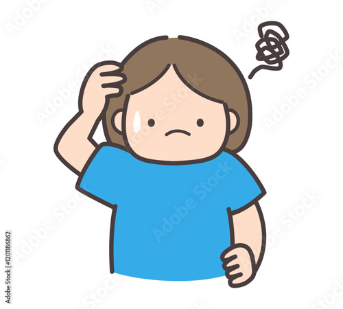 困り顔で頭をかくふくよかな女性のイラスト