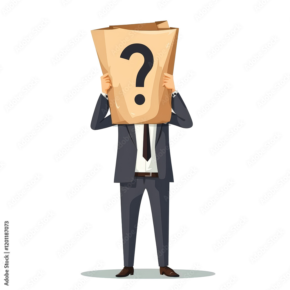 Isolated Businessman with Paper Bag on Head Question Mark Isolated Businessman with Paper Bag on Head Question Mark