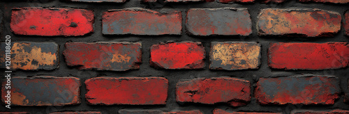 Aged Brick Wall Texture:  A close-up shot captures the intricate details of a weathered brick wall, revealing a tapestry of reds, browns, and grays. The bricks are worn and weathered. photo