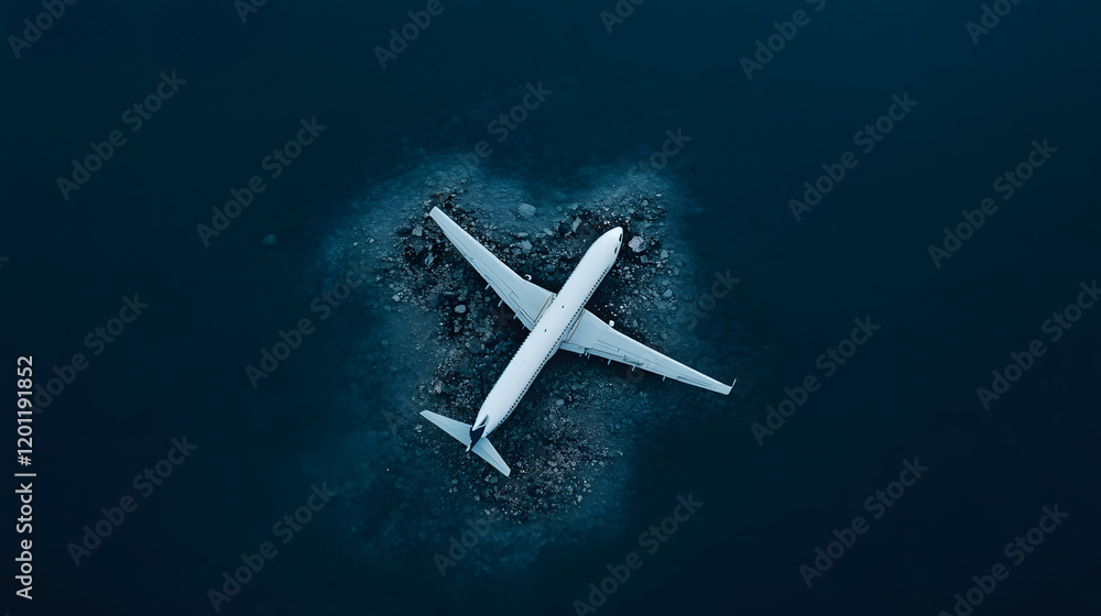 Aerial view of an empty airport runway with a single aircraft.
Aerial view of an empty airport runway with a single aircraft.