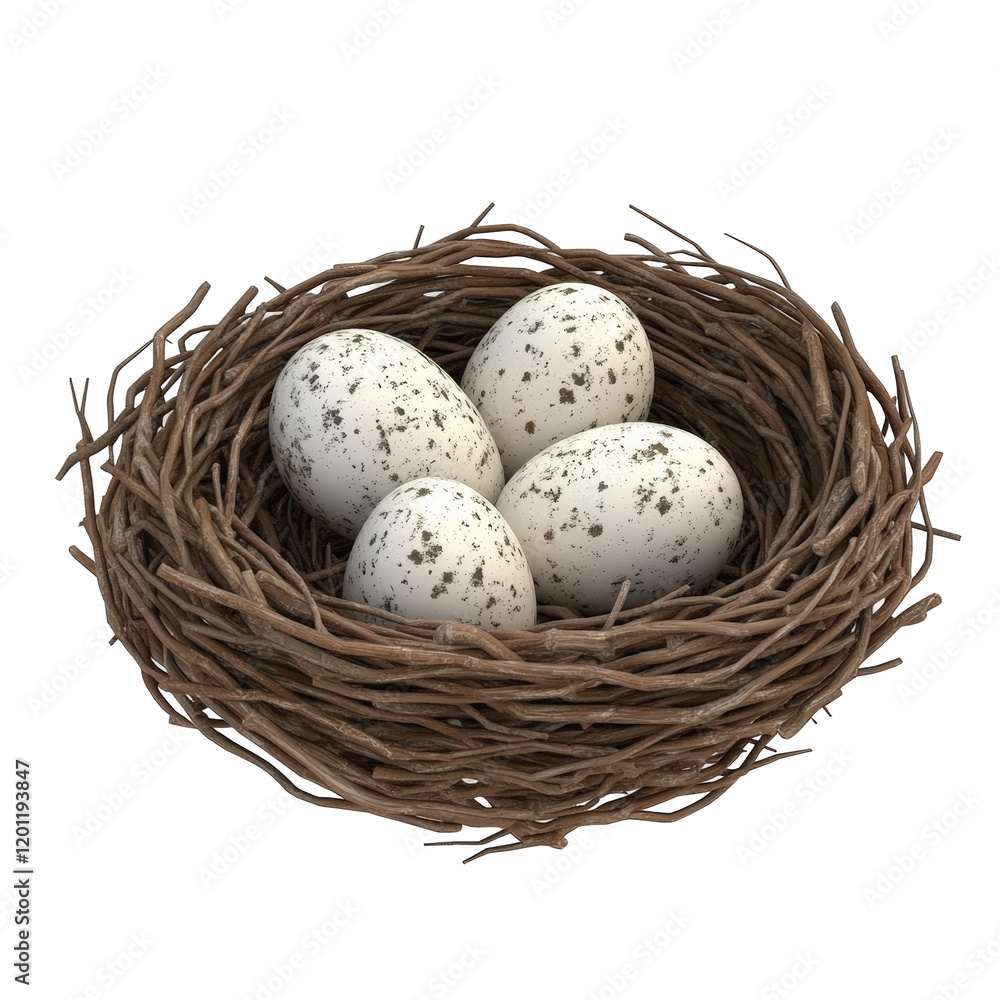 Isolated Bird's Nest with Four Eggs