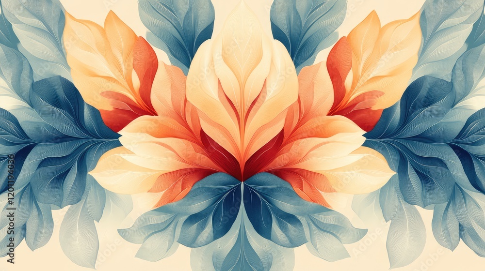 Fototapeta premium Beautiful Symmetrical Floral Pattern Design with Soft Pastel Colors