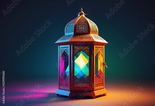 A beautiful, intricately designed, 3D rendered Ramadan lantern photo