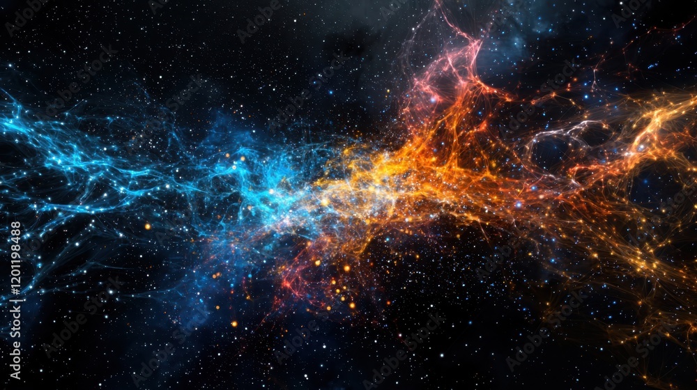 Fototapeta premium Dynamic flow of digital data streams through space abstract visualization cosmic environment colorful particles futuristic concept