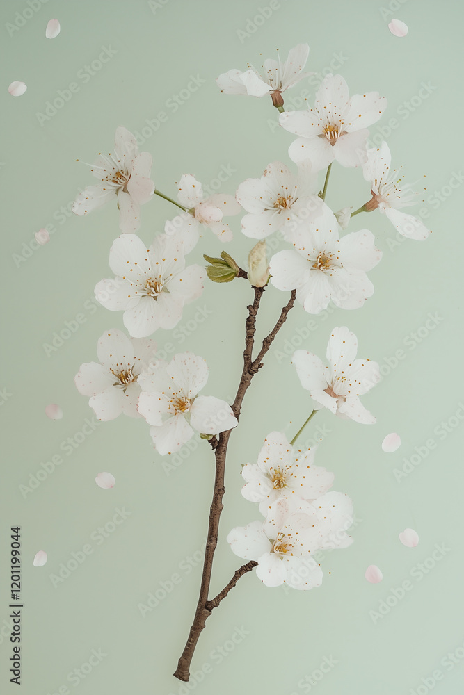 Fototapeta premium Cherry Blossom Branch with Dotted Details
