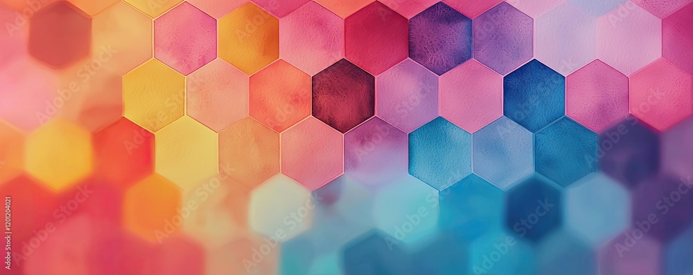 Hexagonal watercolor concept. Vibrant hexagonal pattern in a spectrum of colors, ideal for creative design projects. Hexagonal watercolor concept. Vibrant hexagonal pattern in a spectrum of colors, ideal for creative design projects.