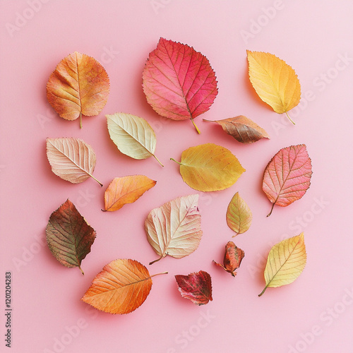 knolling autumn plants, pastel colors, minimalist