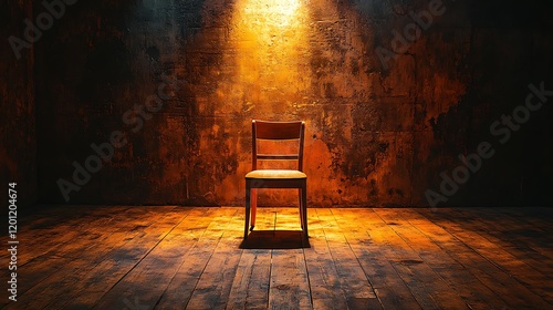 Generative AI Image of Wooden Chair in Room with Wooden Floor and Light Lamp with Grunge Background photo