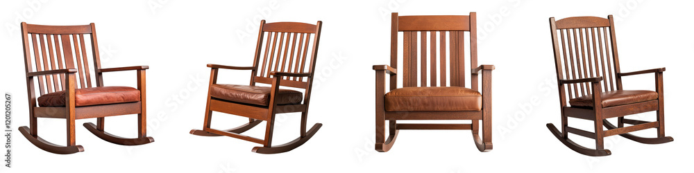 Collection of comfortable and stylish wooden rocking chairs in a warm traditional interior setting creating a peaceful and relaxing atmosphere Collection of comfortable and stylish wooden rocking chairs in a warm traditional interior setting creating a peaceful and relaxing atmosphere