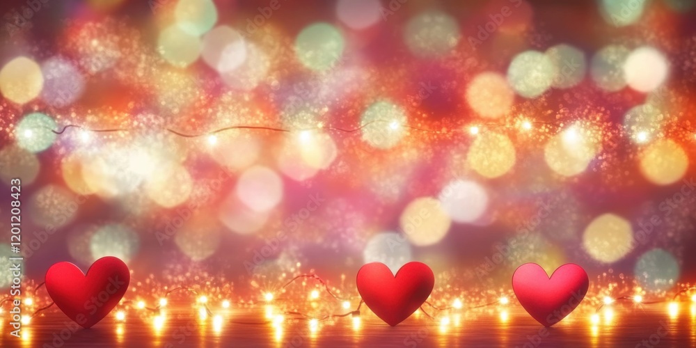 Valentine's Day Setting with Red Hearts and Fairy Lights Valentine's Day Setting with Red Hearts and Fairy Lights