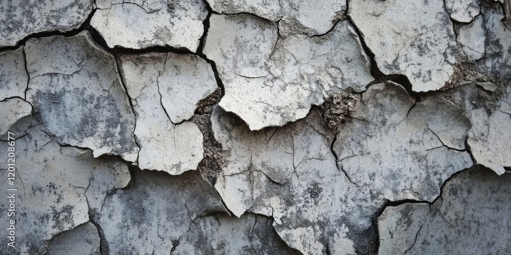 Cracked gray cement surface with rough texture showcasing irregular shapes and deep crevices in a horizontal composition for dramatic effect Cracked gray cement surface with rough texture showcasing irregular shapes and deep crevices in a horizontal composition for dramatic effect