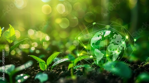 Environment World Earth Day, Green Earth with Environment icons. Saving the environment, and environmentally sustainable, Environmental technology.