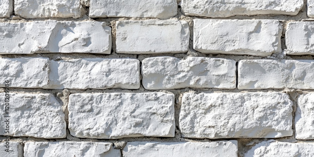 Fototapeta premium Textured white bricks set against a smooth gray wall creating a modern design backdrop with neutral tones and subtle surface variations.