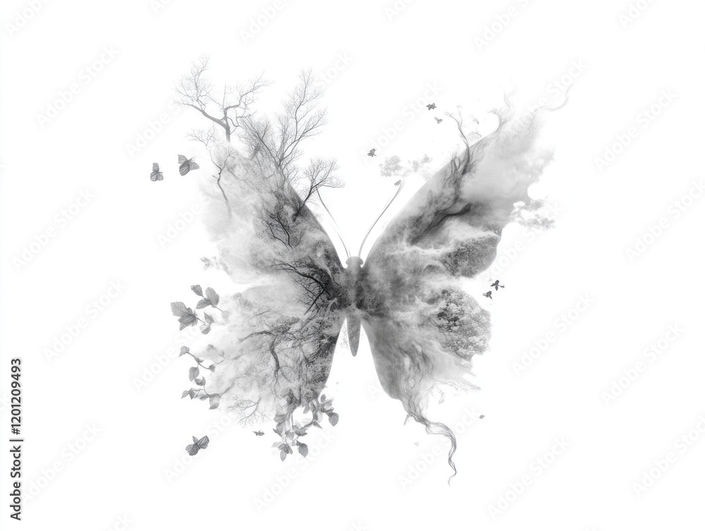 Obraz premium Artistic butterfly illustration with floral elements digital creation minimalist style abstract concept
