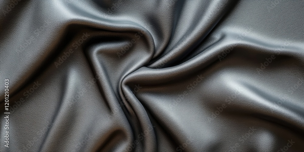 Fototapeta premium Gray toned artificial leather fabric texture with soft folds and drapes creating an abstract backdrop for design applications in a neutral palette.