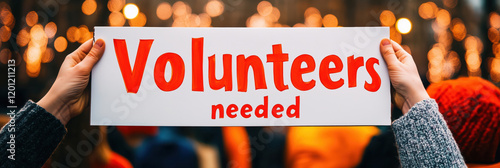 Obraz na płótnie Volunteers Needed banner. Hands Holding Volunteers Needed Sign w salonie
