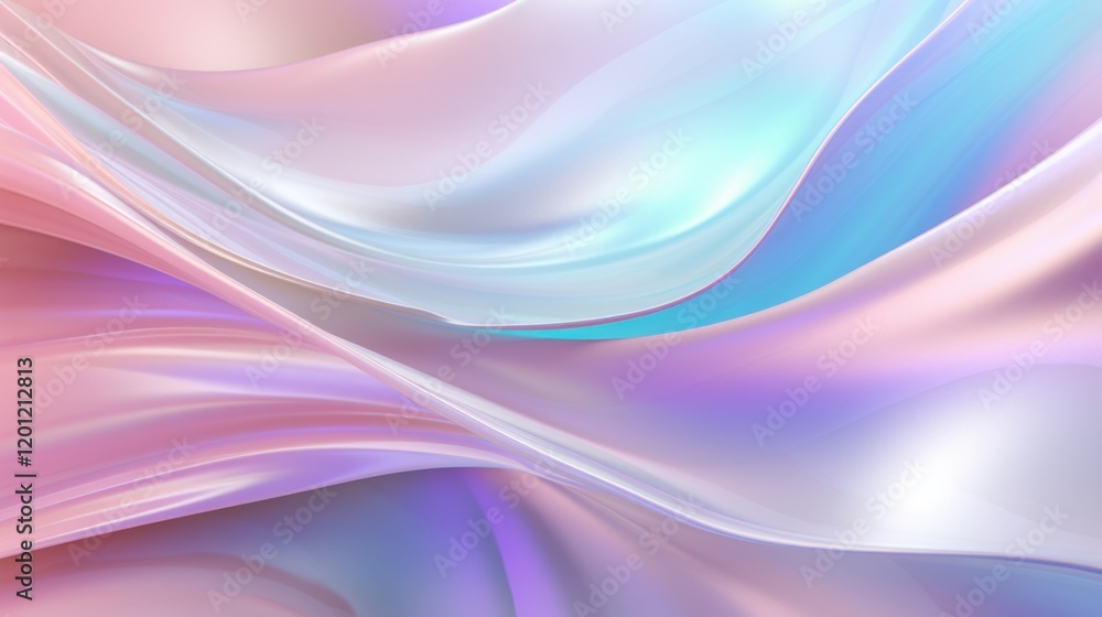 Fototapeta premium Swirling holographic waves in pastel shades, surrounded by a modern white frame