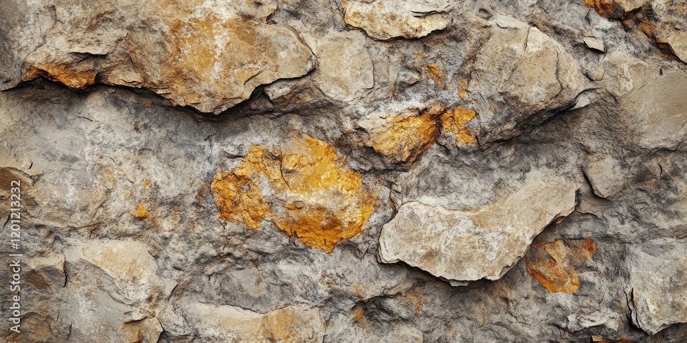 Textured stone wall with rough gray surface and orange accents, showcasing natural rock formations with varying layers and rugged details. Textured stone wall with rough gray surface and orange accents, showcasing natural rock formations with varying layers and rugged details.