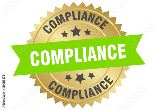 compliance. compliance round green and gold label isolated on transparent background